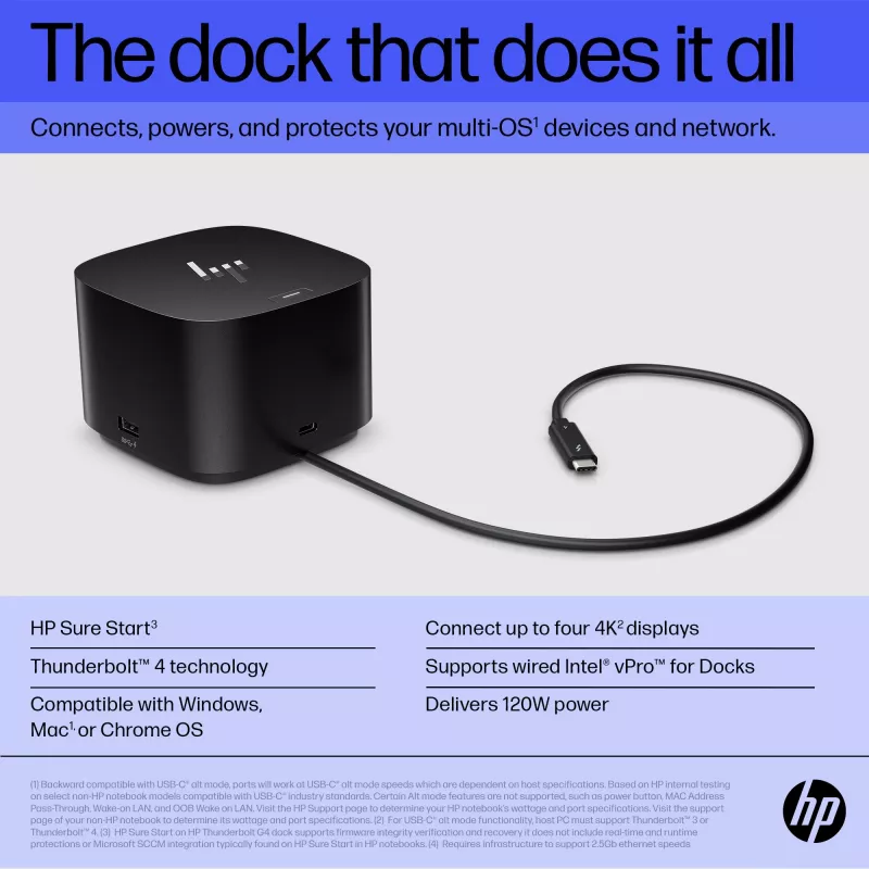 HP Thunderbolt Dock 120W G4 vadu dokstacija melna