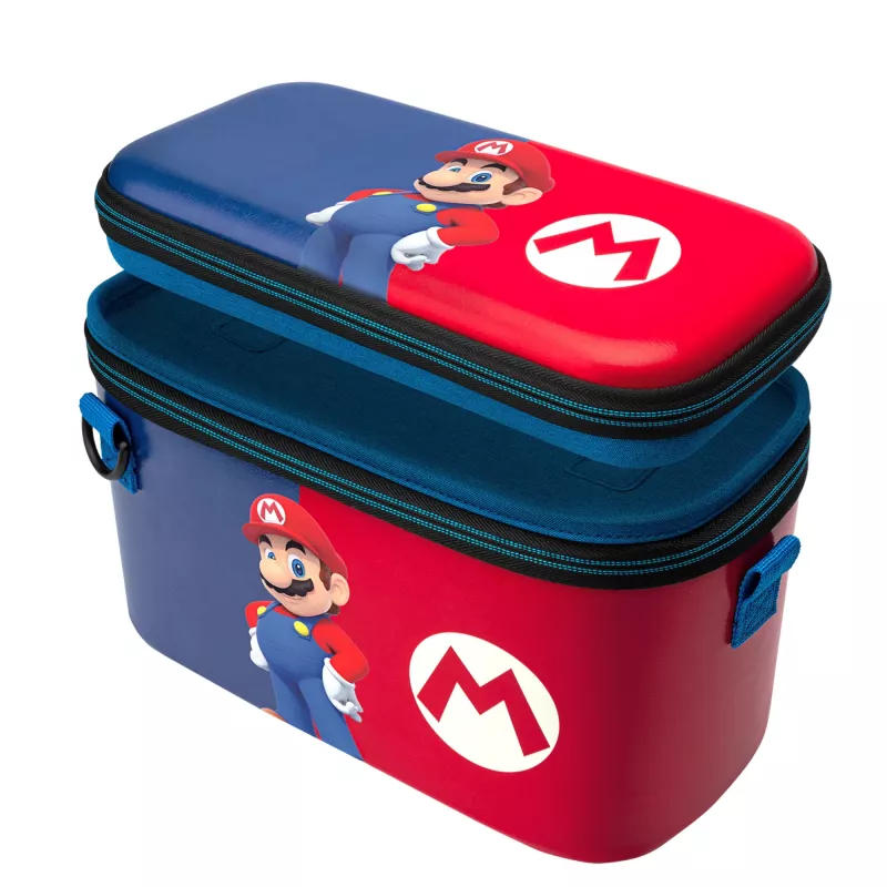 PDP Overnight Power Pose Mario cietais futrālis Nintendo ierīcēm — daudzkrāsains