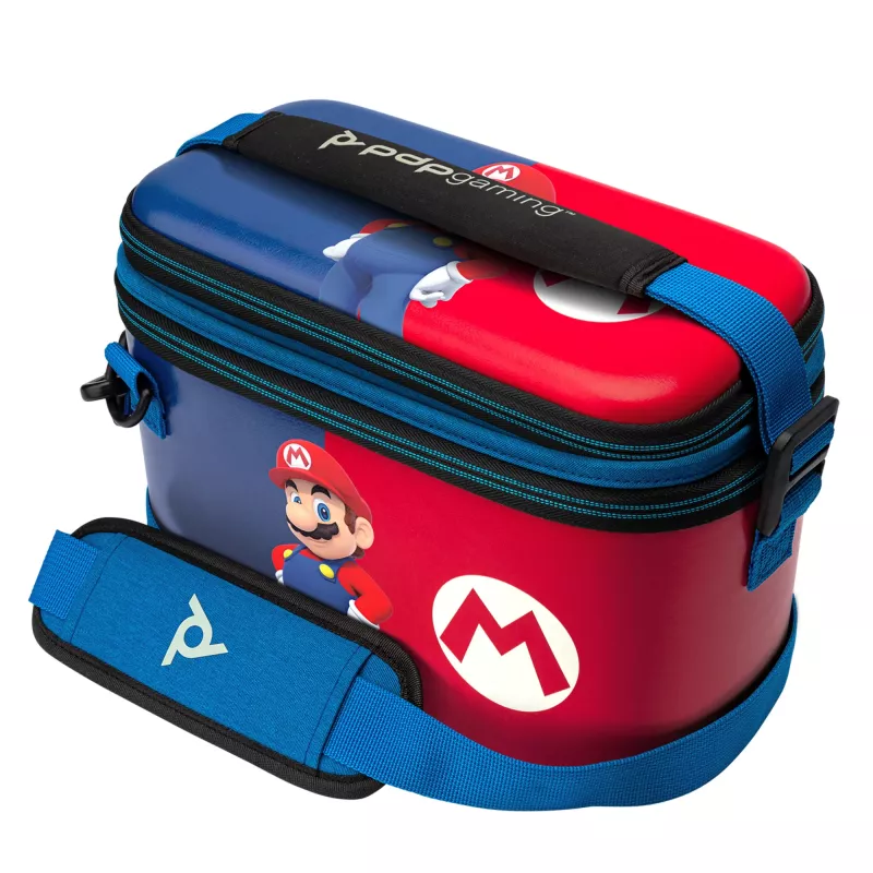 PDP Overnight Power Pose Mario cietais futrālis Nintendo ierīcēm — daudzkrāsains