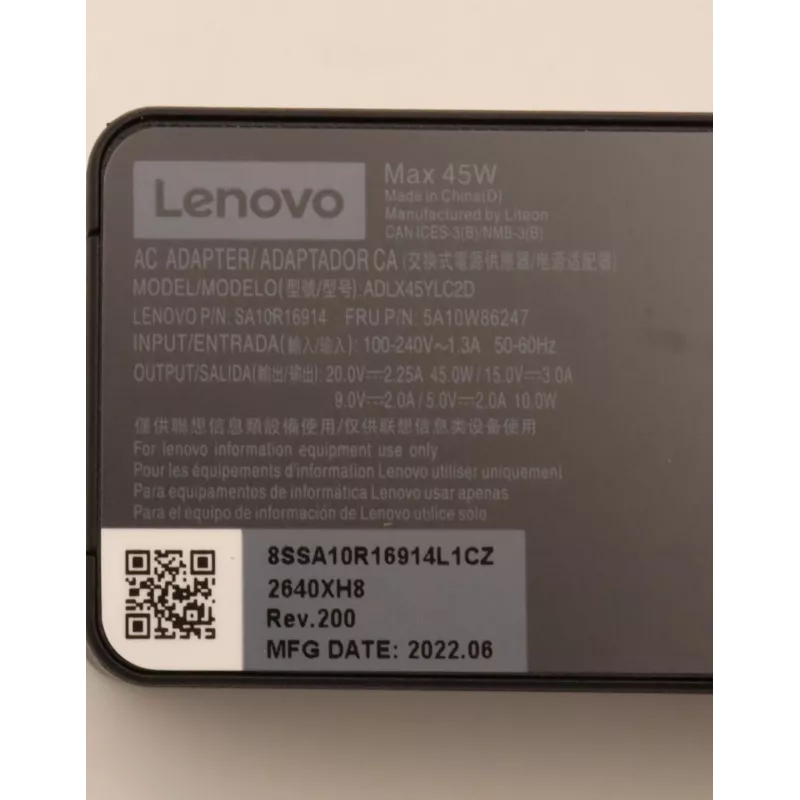 Lenovo 5A10W86247 strāvas adapteris Iekštelpām 45 W Melns