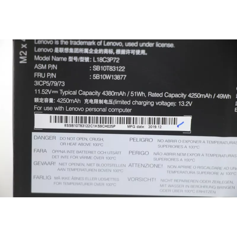 Iekšējā litija jonu klēpjdatora baterija Lenovo 50 Wh 5B10W13877 saderīgi modeļi