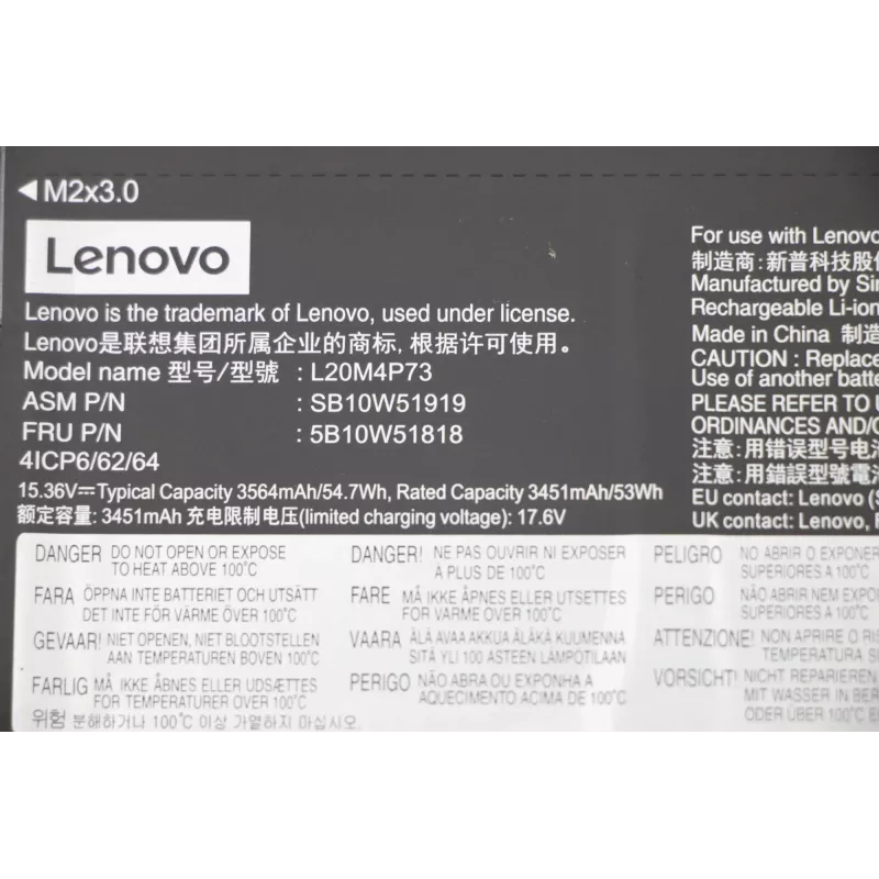 Iekšējais klēpjdatora akumulators Lenovo 5B10W51818, 54,7 Wh litija jonu