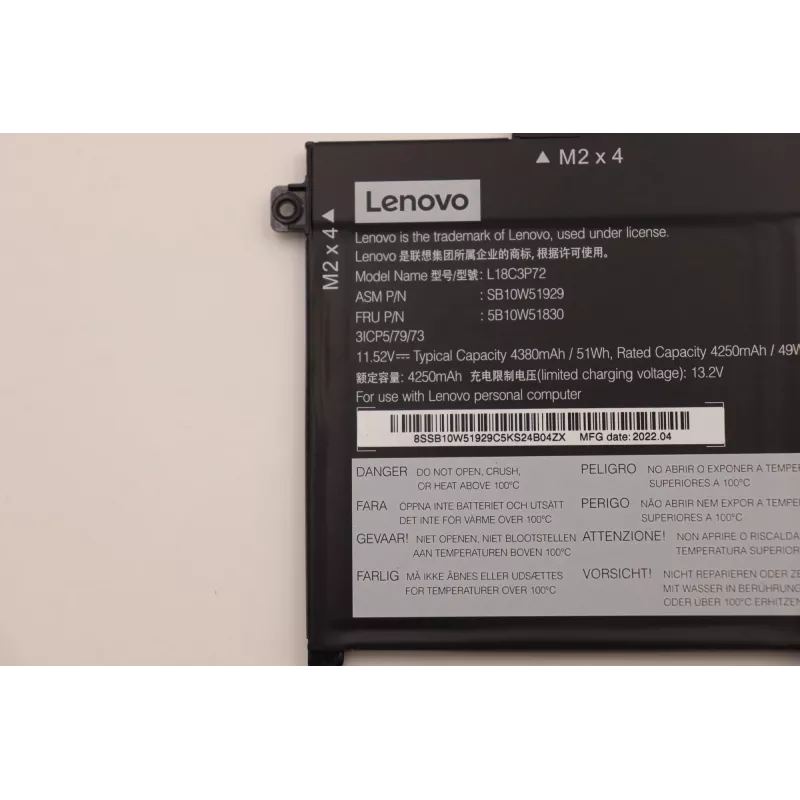 Iekšējais litija jonu klēpjdatora akumulators Lenovo 50Wh 5B10W51830