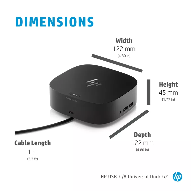 HP USB-C dokstacija G5, vadu, USB 3.2 Gen 1 (3.1 Gen 1) Type-C, melna, USB, USB Type-C, Windows 10, Windows 7