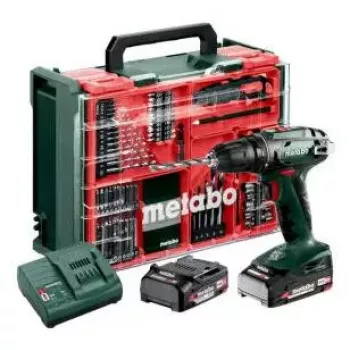 Bezvada roktururbjmašīna Metabo BS 18, bezatslēgas patrona, 1,3 kg, 1600 apgr./min, 10 mm patrona, 2 Ah Li-Ion (2 baterijas)