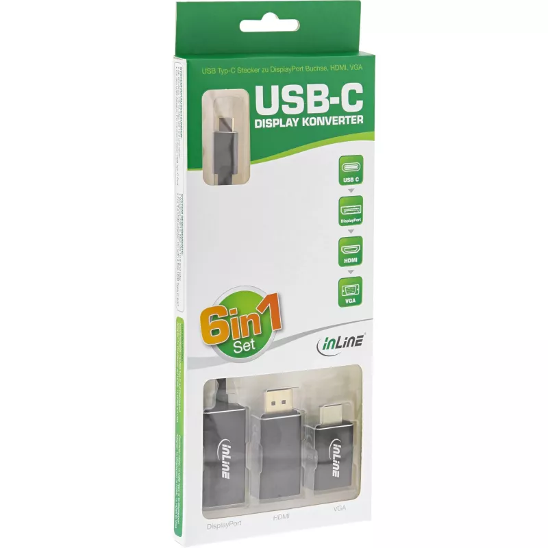 InLine USB displeja pārveidotāju komplekts 6-in-1, 4K/60Hz, melns