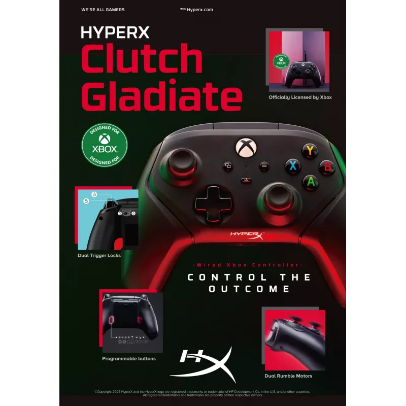 Gamepad HyperX 6L366AA melns USB vadu savienojums priekš PC Xbox One Series S X