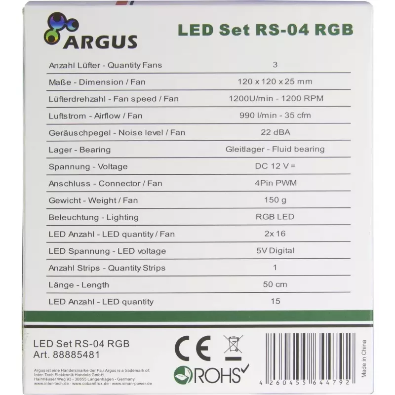 Inter-Tech RS-04 RGB datora korpusa ventilators 12 cm melns