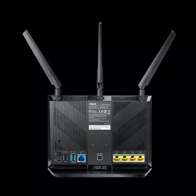 Galda bezvadu maršrutētājs ASUS RT-AC2900, divjoslu 2,4/5 GHz, Wi‑Fi 5 (802.11ac), 2917 Mb/s, Gigabit Ethernet, 4 LAN pieslēgvietas, USB, 4 antenas