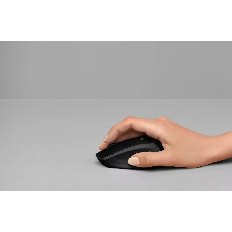 Logitech pele M330 SILENT PLUS — RF bezvadu, labā roka, 1000 DPI, 3 pogas, ritināšanas ritenītis, melna, darbojas ar baterijām