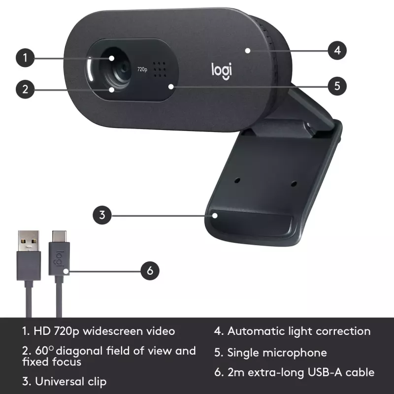 Tīmekļkamera Logitech C505 HD 1280x720 USB Melna