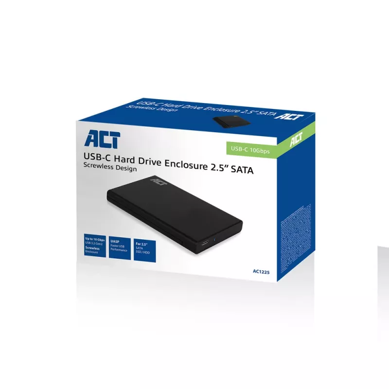 HDD/SSD korpuss ACT AC1225 2,5 collu SATA USB-C 3.2 Gen2 Melns