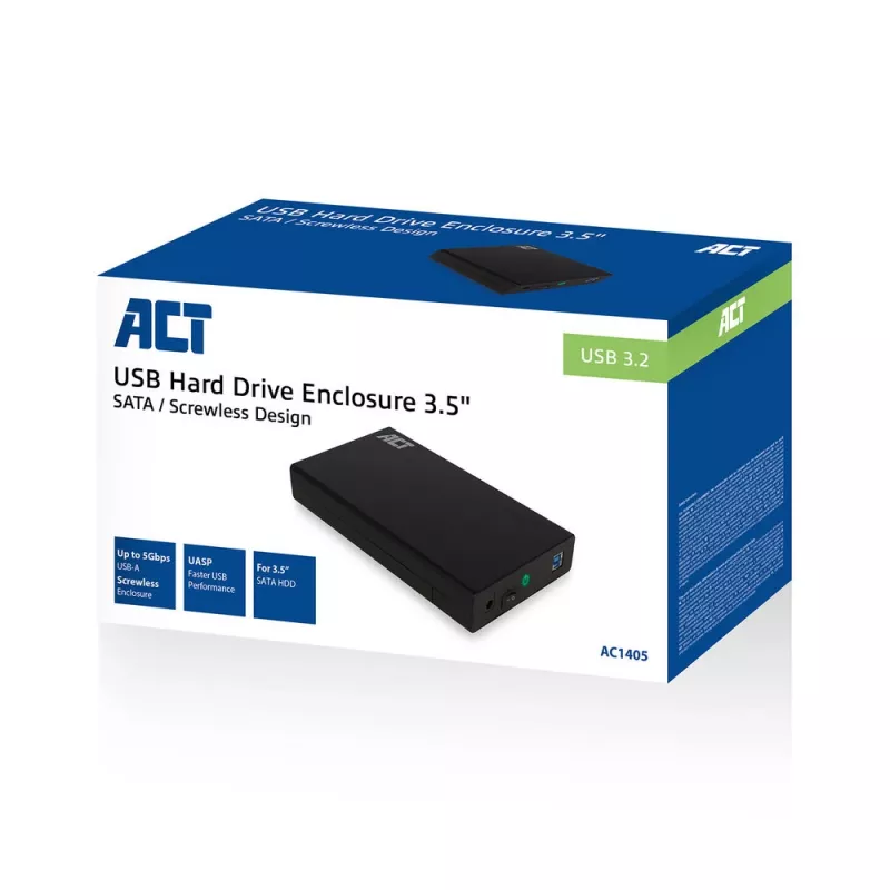 HDD/SSD korpuss ACT AC1405 3.5 collu SATA USB 3.2 Gen1 Melns
