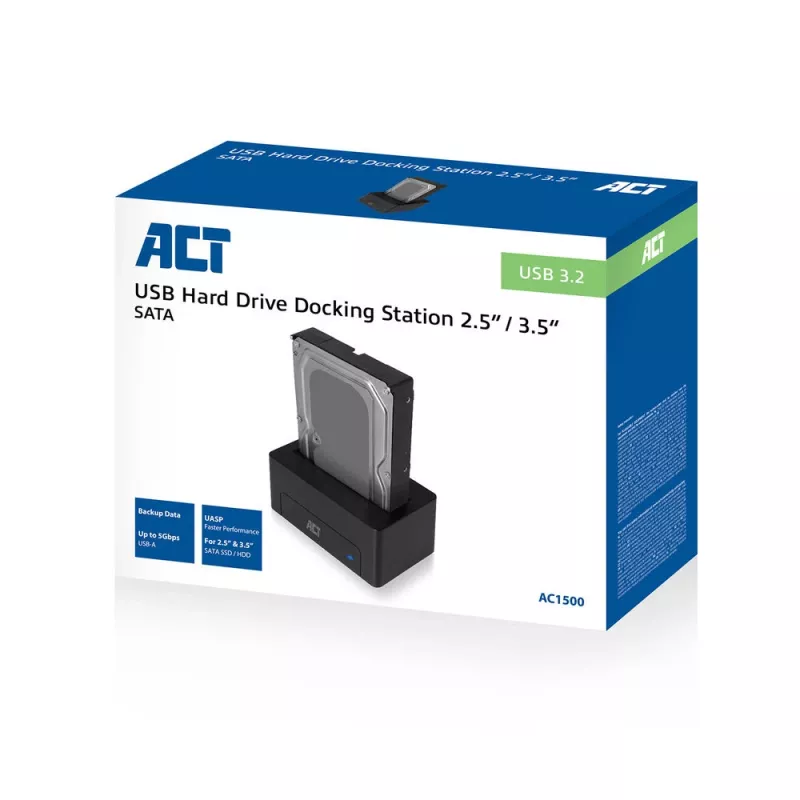 ACT 2,5 collu/3,5 collu SATA HDD/SSD dokstacija USB 3.2 Gen1 Melna