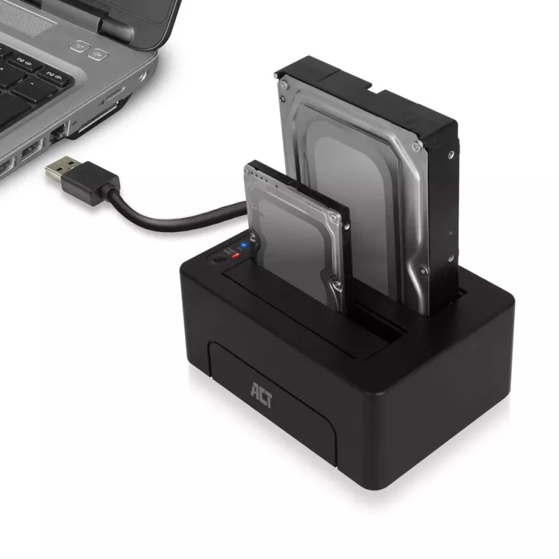 ACT 2,5 collu un 3,5 collu SATA divu HDD/SSD dokstacija, USB 3.2 Gen1