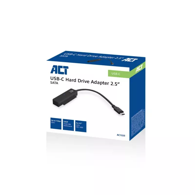 ACT USB-C adaptera kabelis 2,5 collu SATA HDD/SSD AC1525 0,15 m melns