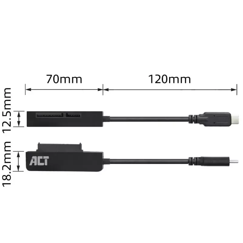 ACT USB-C adaptera kabelis 2,5 collu SATA HDD/SSD AC1525 0,15 m melns