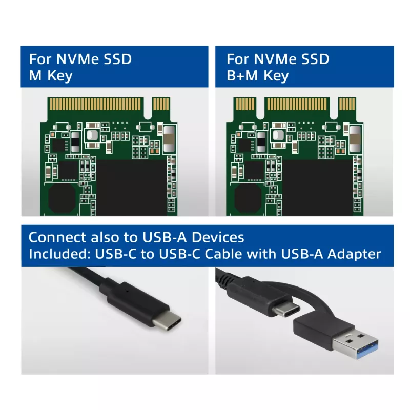 SSD korpuss ACT AC1615 USB-C M.2 NVMe PCIe 10 Gbit/s Melns