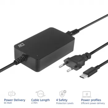 ACT USB-C klēpjdatora lādētājs ar Power Delivery profiliem 65W