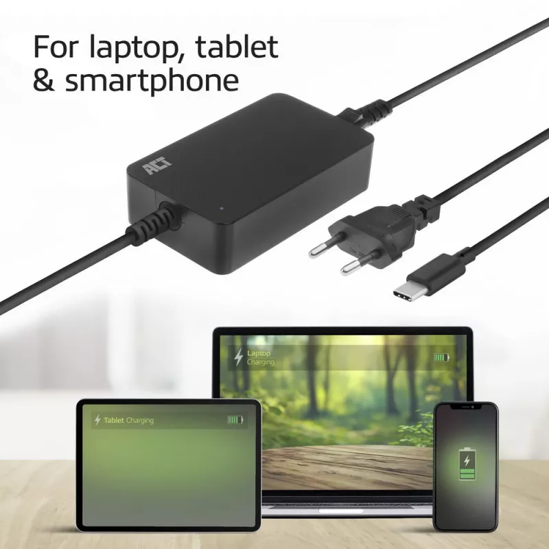 ACT USB-C klēpjdatora lādētājs ar Power Delivery profiliem 65W
