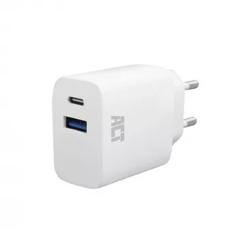 ACT USB-C un USB-A lādētājs 20W ar Power Delivery PPS, Quick Charge, GaNFast