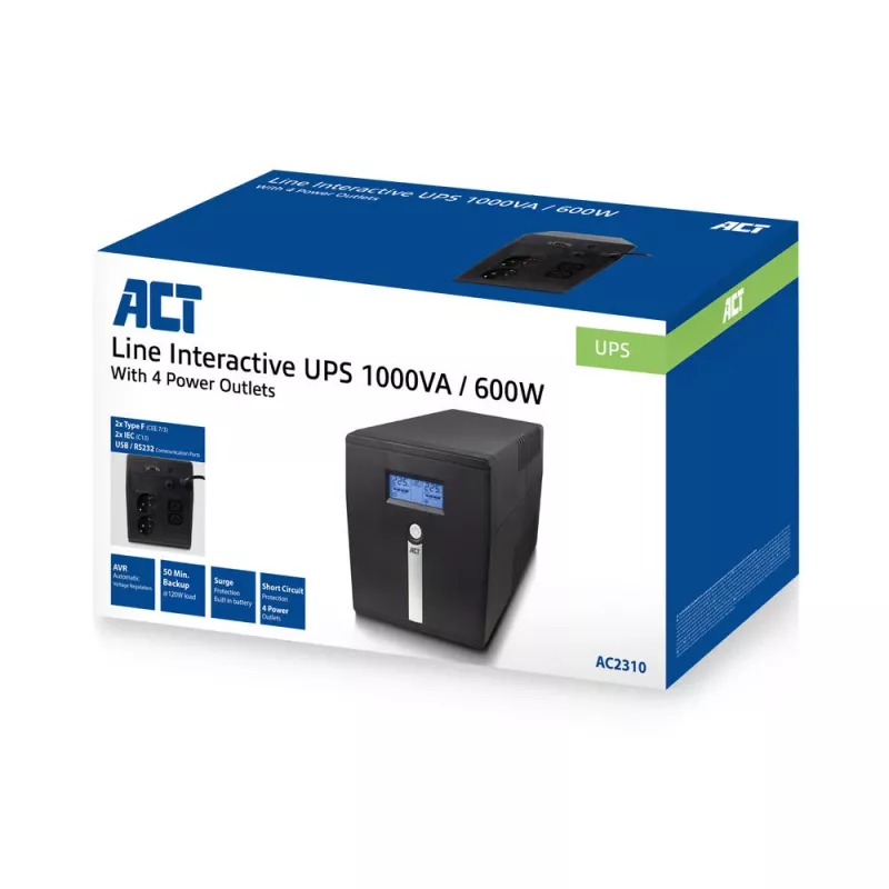 ACT Line Interactive UPS 1000VA - 600W ar AVR, LCD displeju