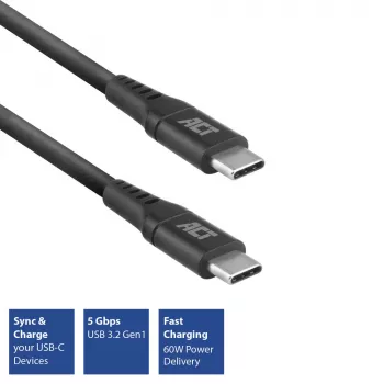 ACT USB 3.2 Gen1 uzlādes/datu kabelis C vīr. - C vīr. 1 metrs