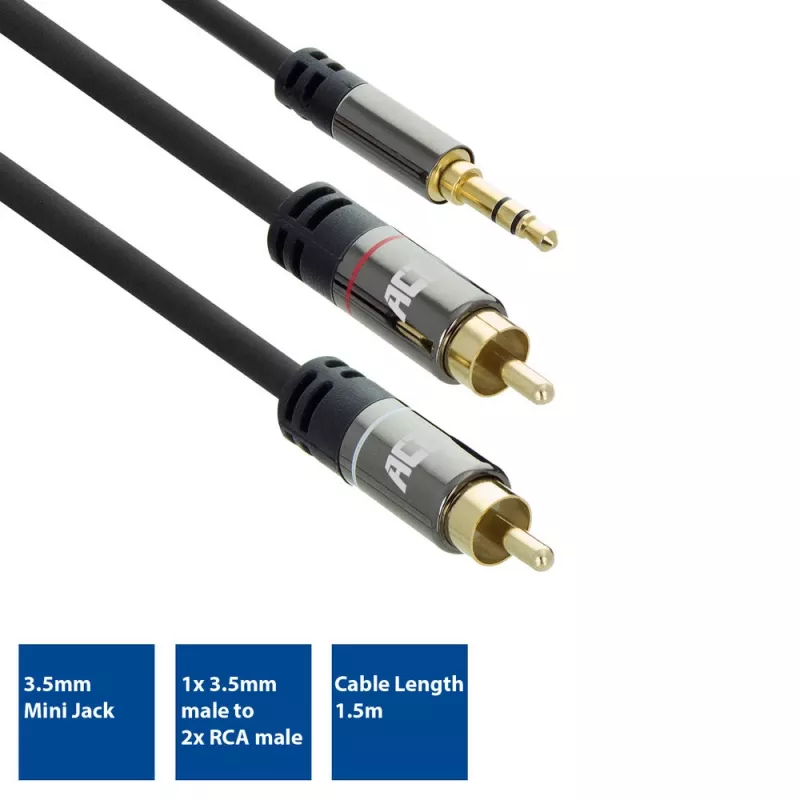 Audio kabelis ACT AC3605 1,5 m 3,5 mm uz 2 x RCA melns