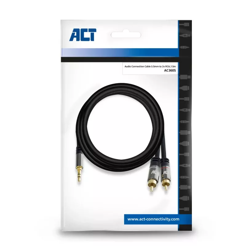 Audio kabelis ACT AC3605 1,5 m 3,5 mm uz 2 x RCA melns