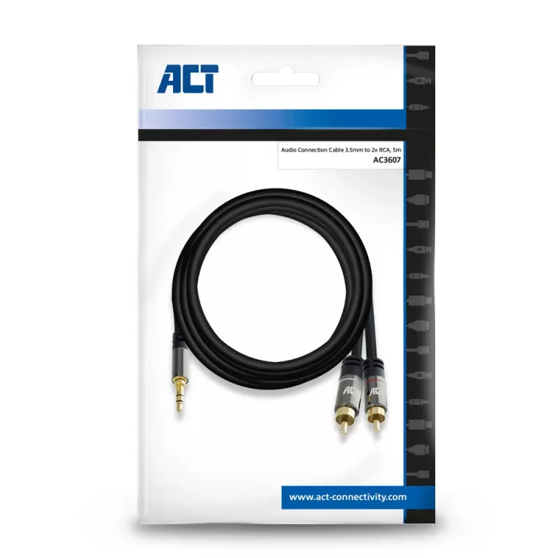 ACT 5 metru augstas kvalitātes audio savienojuma kabelis 1x 3,5 mm stereo ligzda vīrišķais - 2x RCA vīrišķais