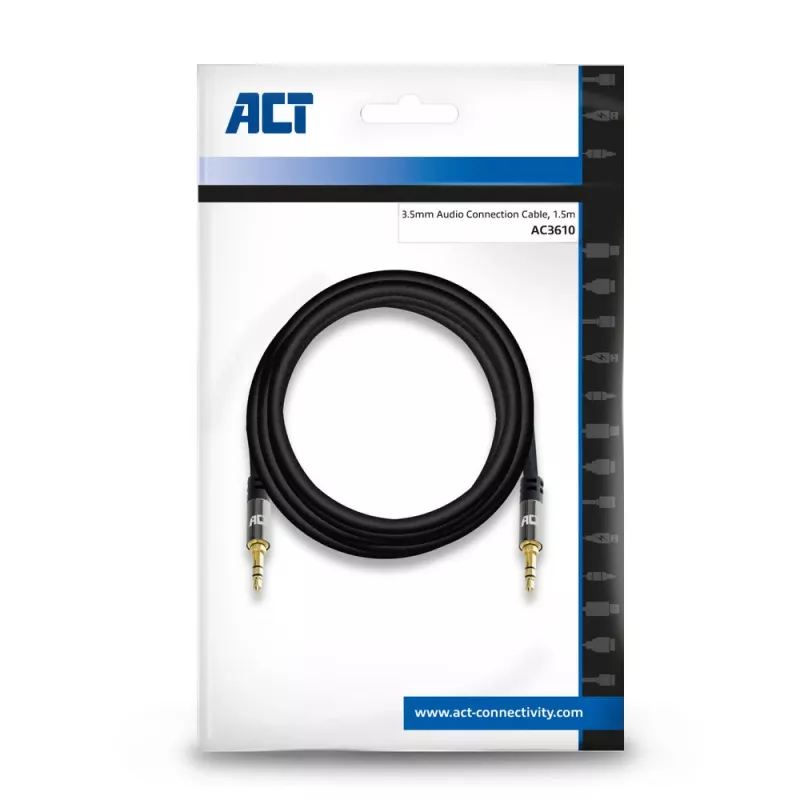 ACT 1,5 m augstas kvalitātes stereo audio savienojuma kabelis 3,5 mm ligzda tēviņš – tēviņš