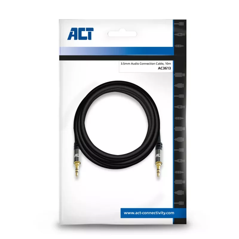 ACT 10 m augstas kvalitātes audio savienojuma kabelis 3,5 mm stereo ligzda tēviņš - tēviņš