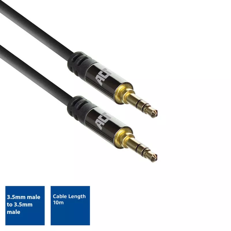 ACT 10 m augstas kvalitātes audio savienojuma kabelis 3,5 mm stereo ligzda tēviņš - tēviņš