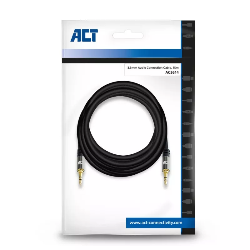 ACT 15 metru augstas kvalitātes audio savienojuma kabelis 3,5 mm stereo ligzda vīrišķais – vīrišķais