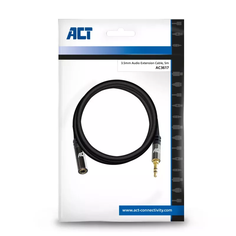 ACT 5 metru augstas kvalitātes audio pagarinātāja kabelis 3,5 mm stereo ligzda, vīrišķais - sievišķais