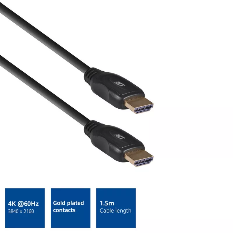 ACT 1,5 m HDMI ātrgaitas video kabelis v2.0 HDMI-A vīrišķais - HDMI-A vīrišķais