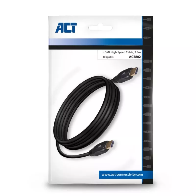 ACT 2,5 m HDMI 4K ātrgaitas kabelis v2.0 HDMI-A vīrietis - HDMI-A vīrietis