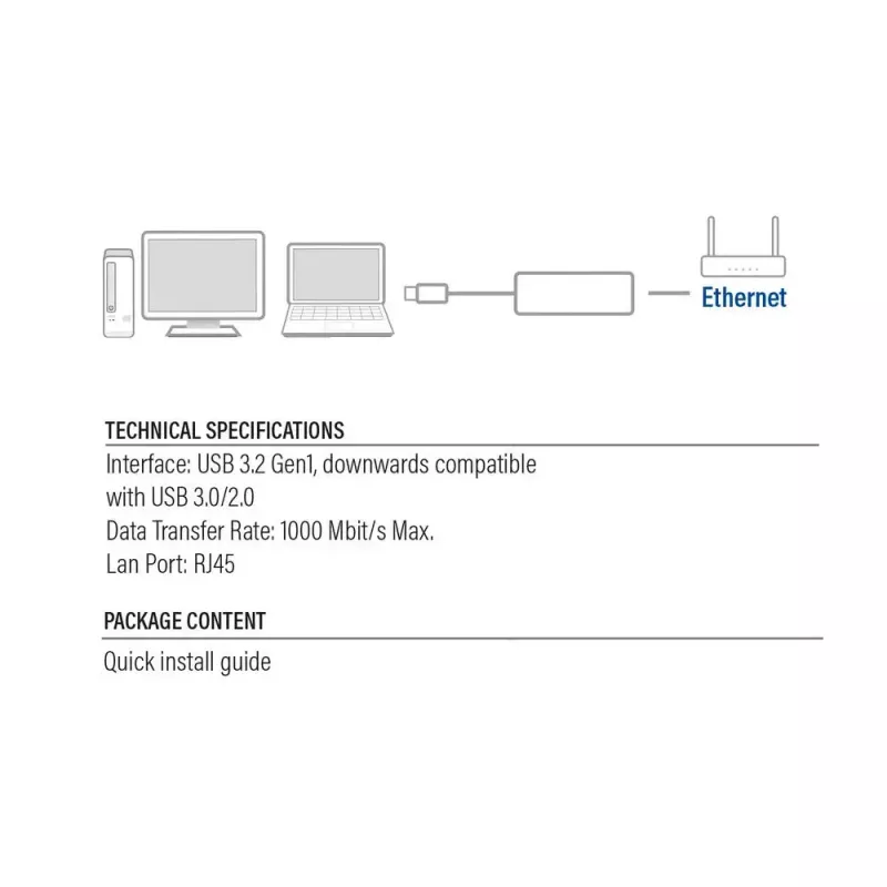 Tīkla karte ACT AC4410 Ethernet 1000 Mbit/s vadu USB