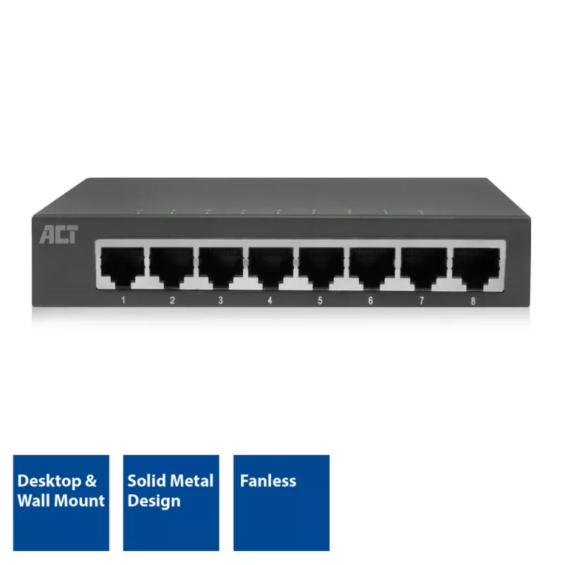 Nepārvaldāms slēdzis ACT AC4418 8 porti Gigabit Ethernet 10/100/1000