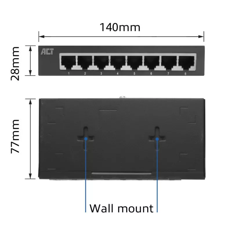 Nepārvaldāms slēdzis ACT AC4418 8 porti Gigabit Ethernet 10/100/1000