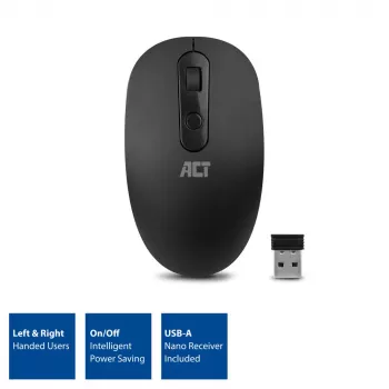 ACT bezvadu pele 1200 DPI, piemērota abām rokām, RF bezvadu, 1200 DPI, melna