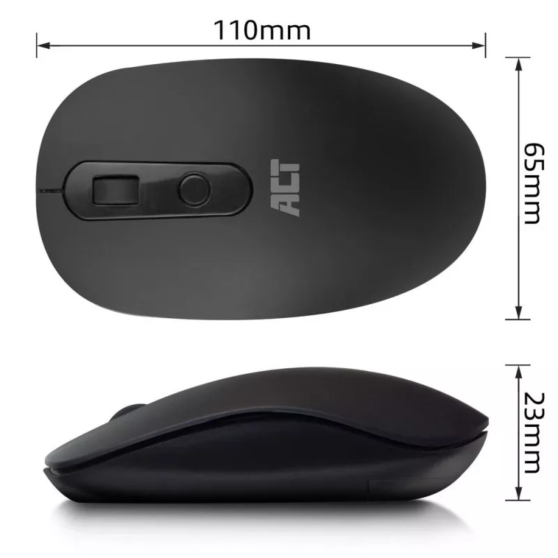 ACT bezvadu pele 1200 DPI, piemērota abām rokām, RF bezvadu, 1200 DPI, melna