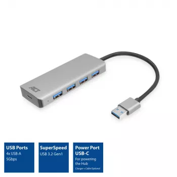 USB centrmezgls ACT AC6121 Type-A 5000 Mbit/s Aluminium