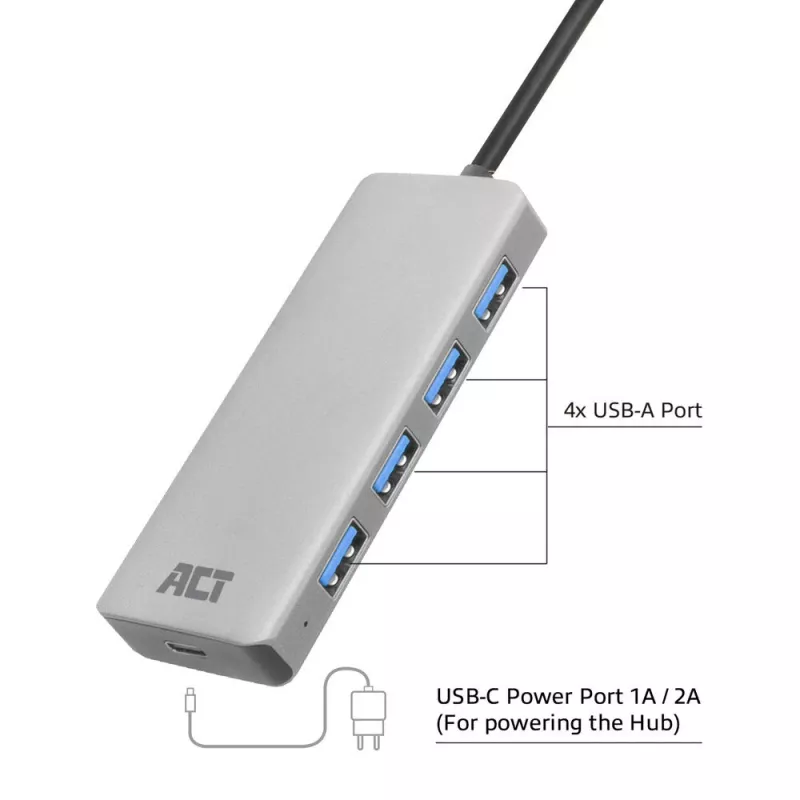 USB centrmezgls ACT AC6121 Type-A 5000 Mbit/s Aluminium