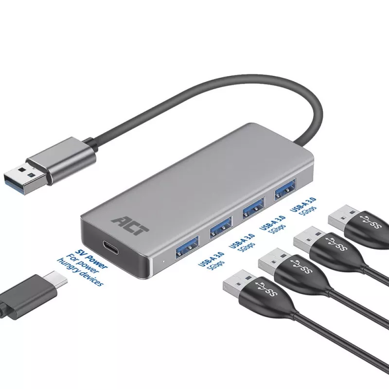 USB centrmezgls ACT AC6121 Type-A 5000 Mbit/s Aluminium
