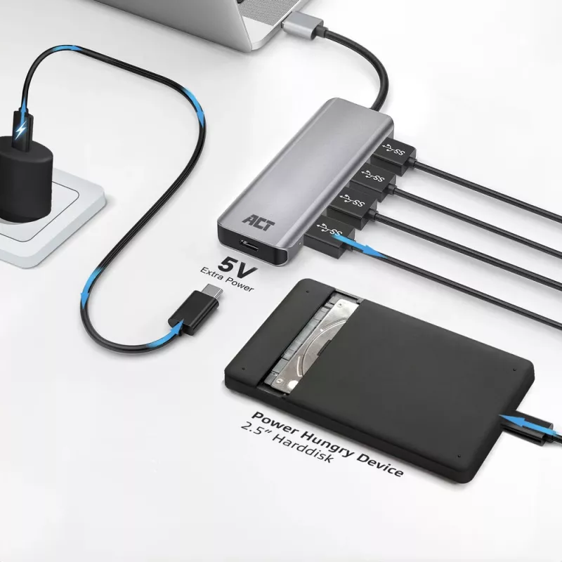 USB centrmezgls ACT AC6121 Type-A 5000 Mbit/s Aluminium
