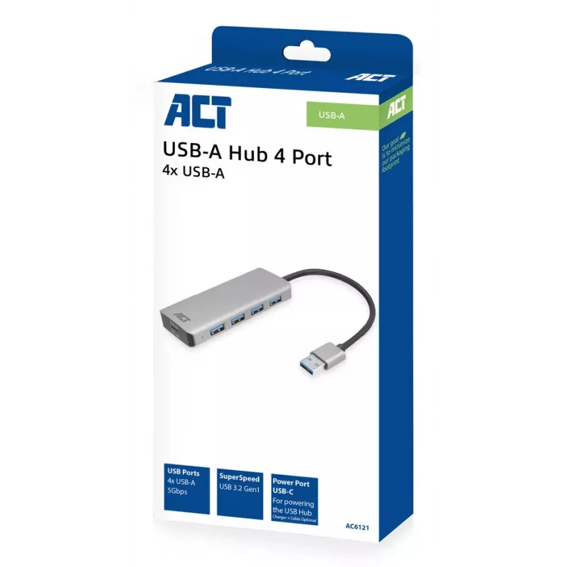 USB centrmezgls ACT AC6121 Type-A 5000 Mbit/s Aluminium