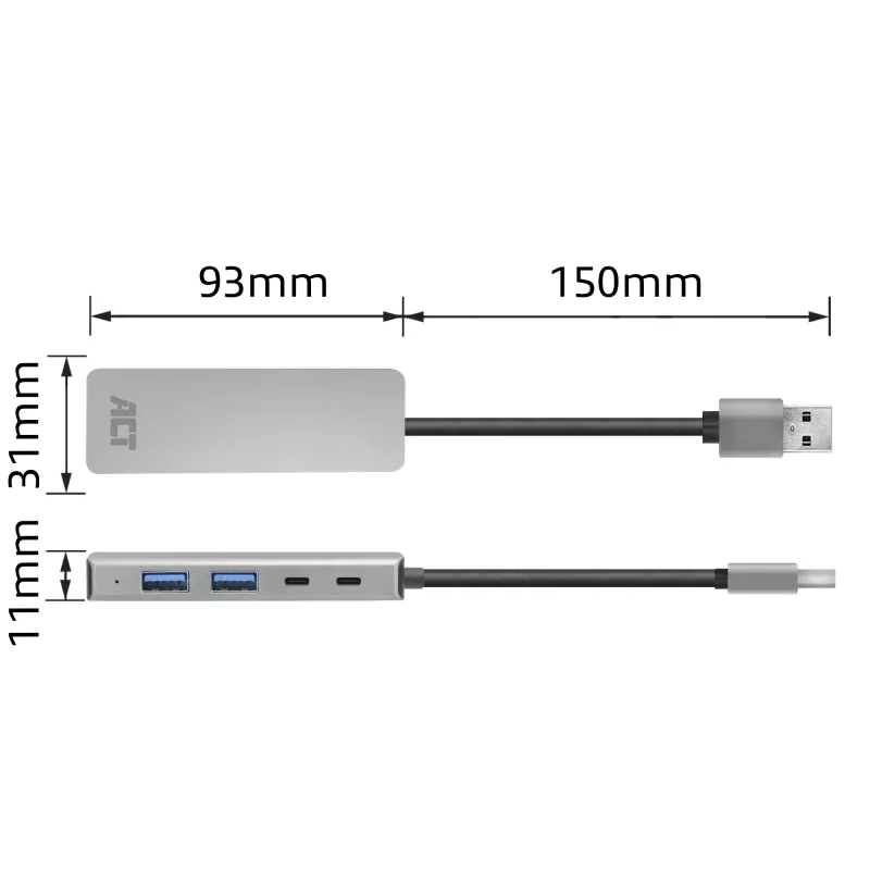 USB centrmezgls ACT AC6125 3.2 Gen 1 Type-A 5000 Mbit/s pelēks