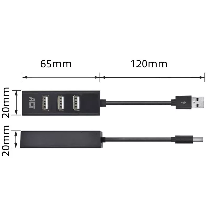 USB centrmezgls ACT AC6205 2.0 480 Mbit/s Melns 0.12m