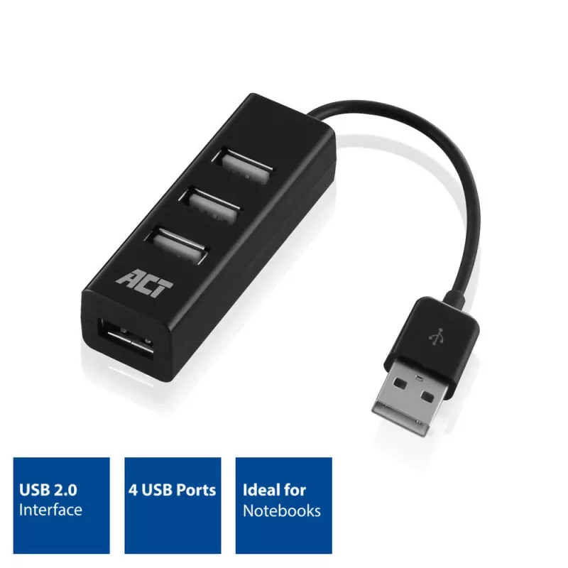 USB centrmezgls ACT AC6205 2.0 480 Mbit/s Melns 0.12m